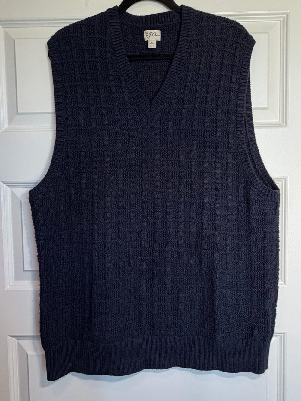 J.Crew Men’s XL Navy Heavy Cotton Sweater Vest V Neck Chunky Knit Preppy 1147